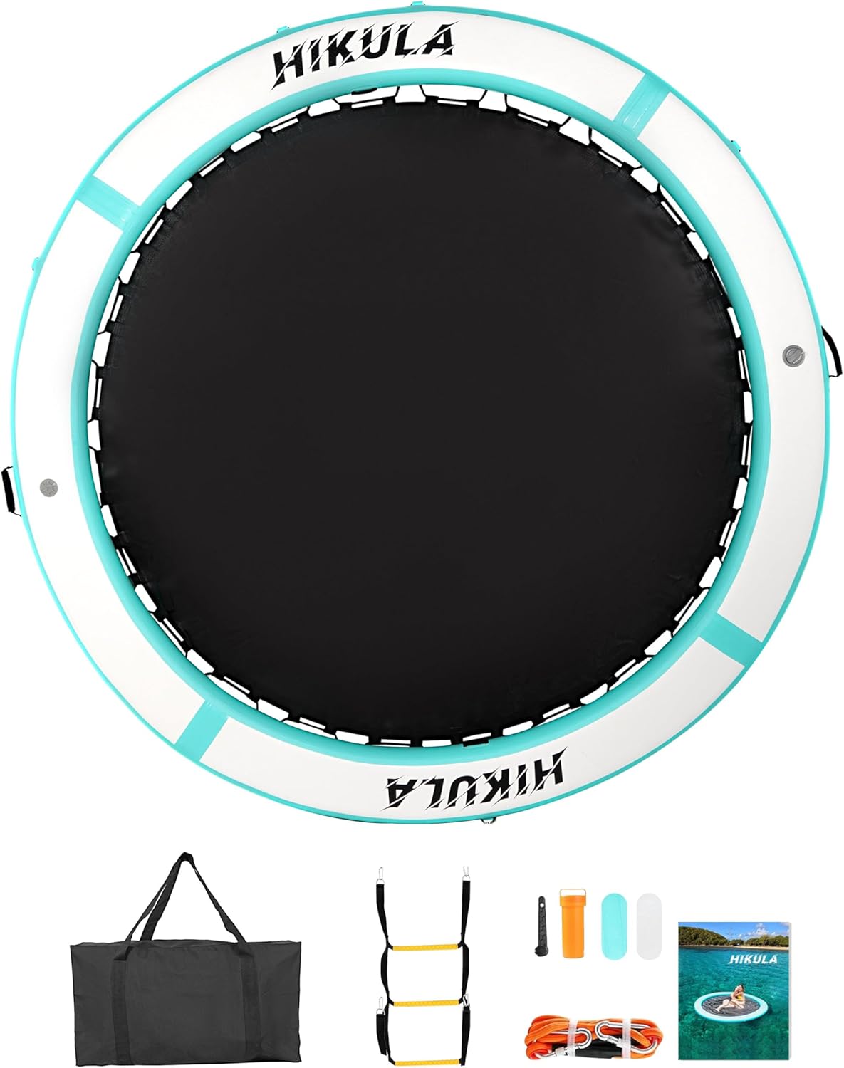 inflatable round floating ring - water hammock dock, sun chill mat raft platform, heavy duty floats for lake and beach with water ladder and cup holder,8ft/10ft green-white water hammock(8' circle)