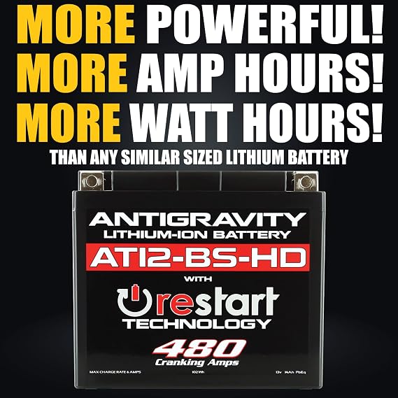 Antigravity AT12-BS-HD Heavy Duty Lithium Motorcycle and Powersport Battery with Built-In Jump Starting 12V 8Ah, ATV, Quad UTV, Scooter, Lawn Mower, Generator Battery - Ducati, Yamaha, Kawasaki