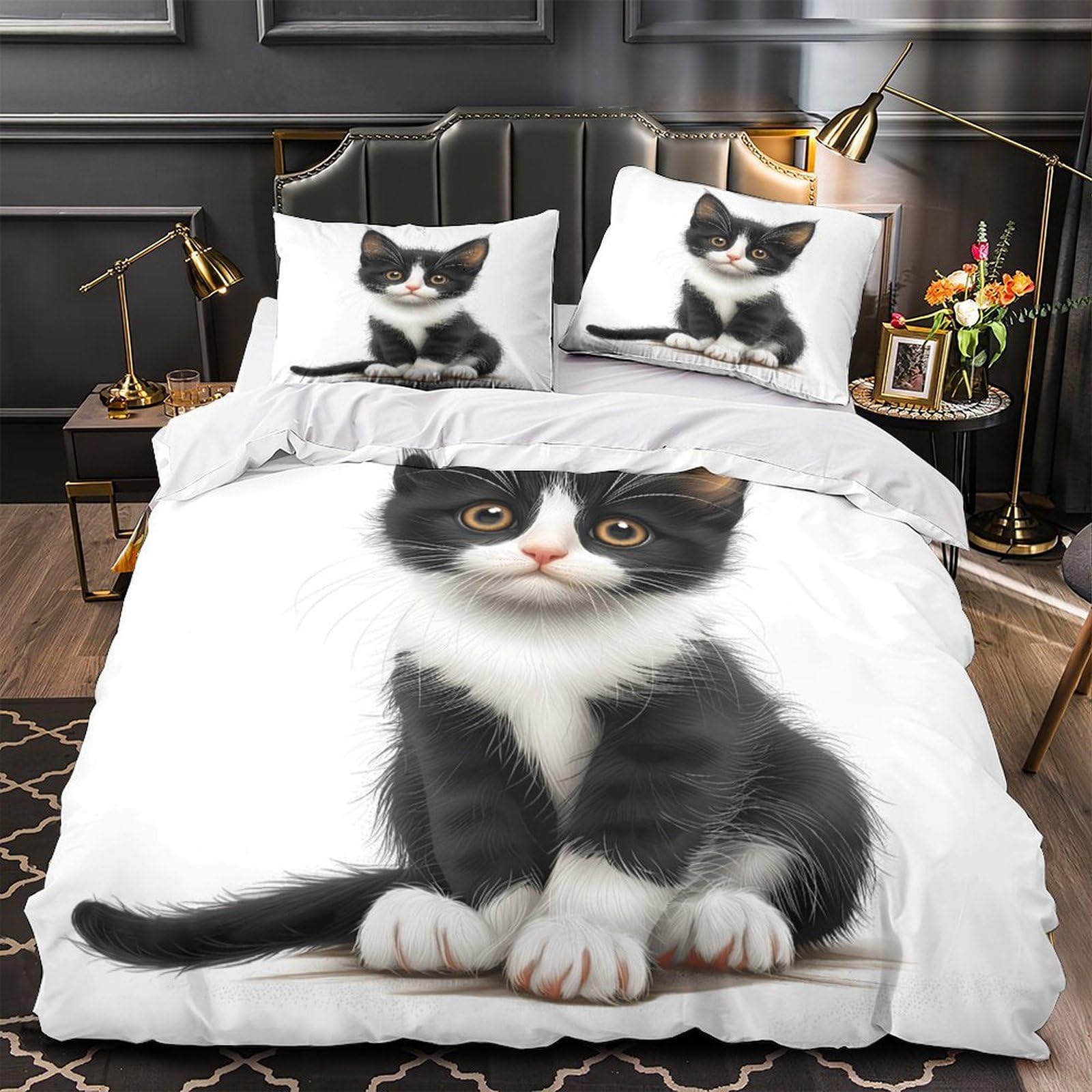 Housse de couette chaton imprimé 3D parure de lit King Size en microfibre