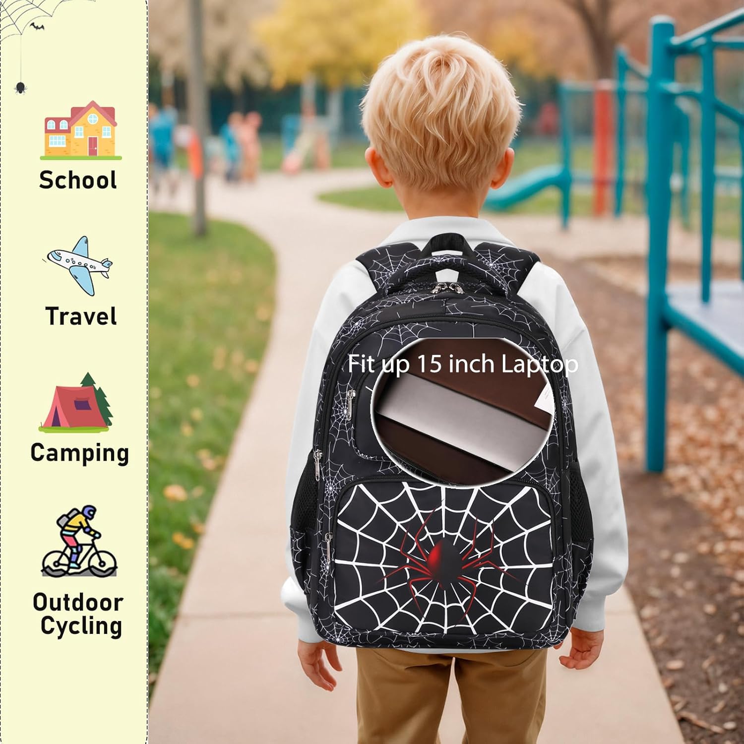 Spider Backpack Boys 4-6 6-8 Kids Bookbag Kindergarten Elementary School 17 Inch Daypack Bags Toddler Mochila Para Niños, Spider-Black