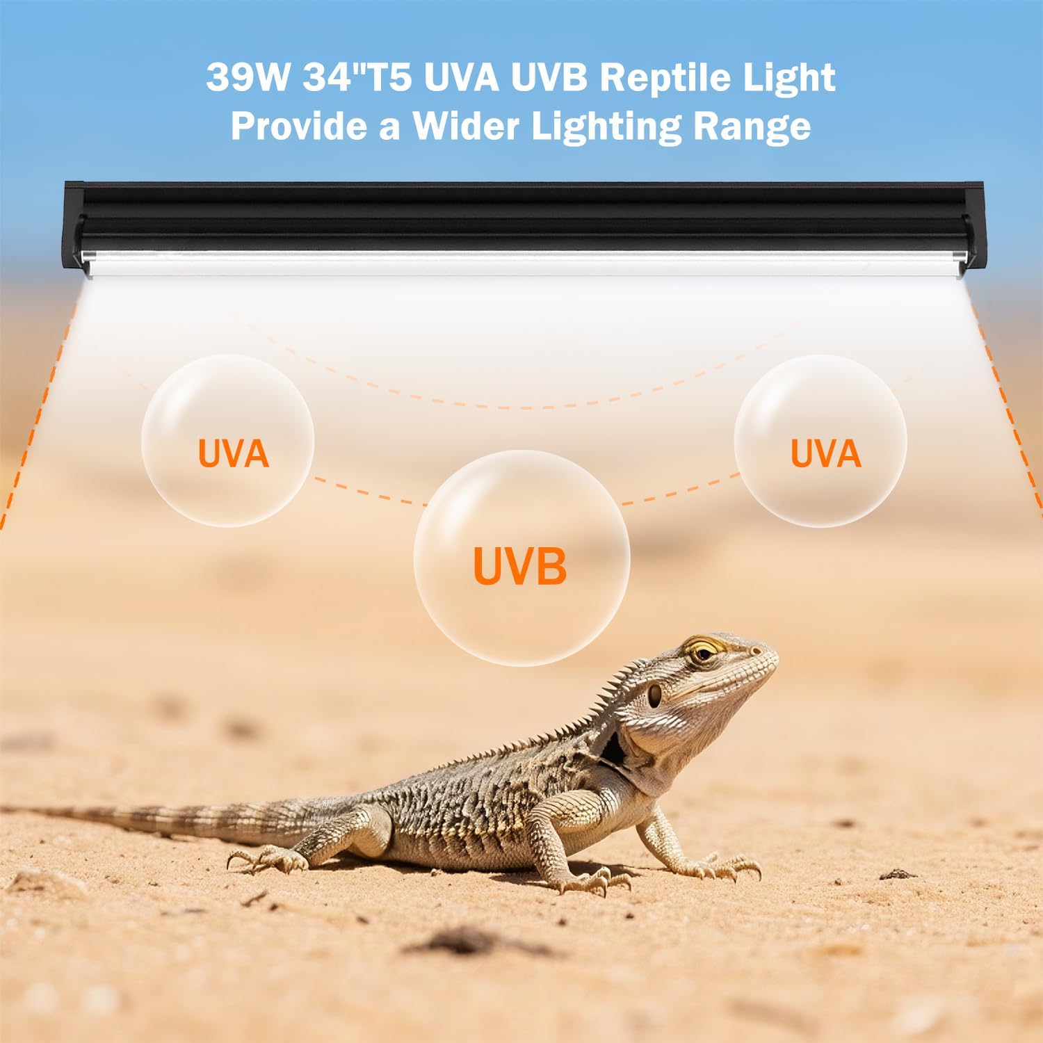 T5 10.0 UVB Reptile Light Fixture, 39W 34" T5 UVA/UVB Fluorescent Tube Bulb for Bearded Dragon, Tortoise, Leopard Gecko, Desert Lizards