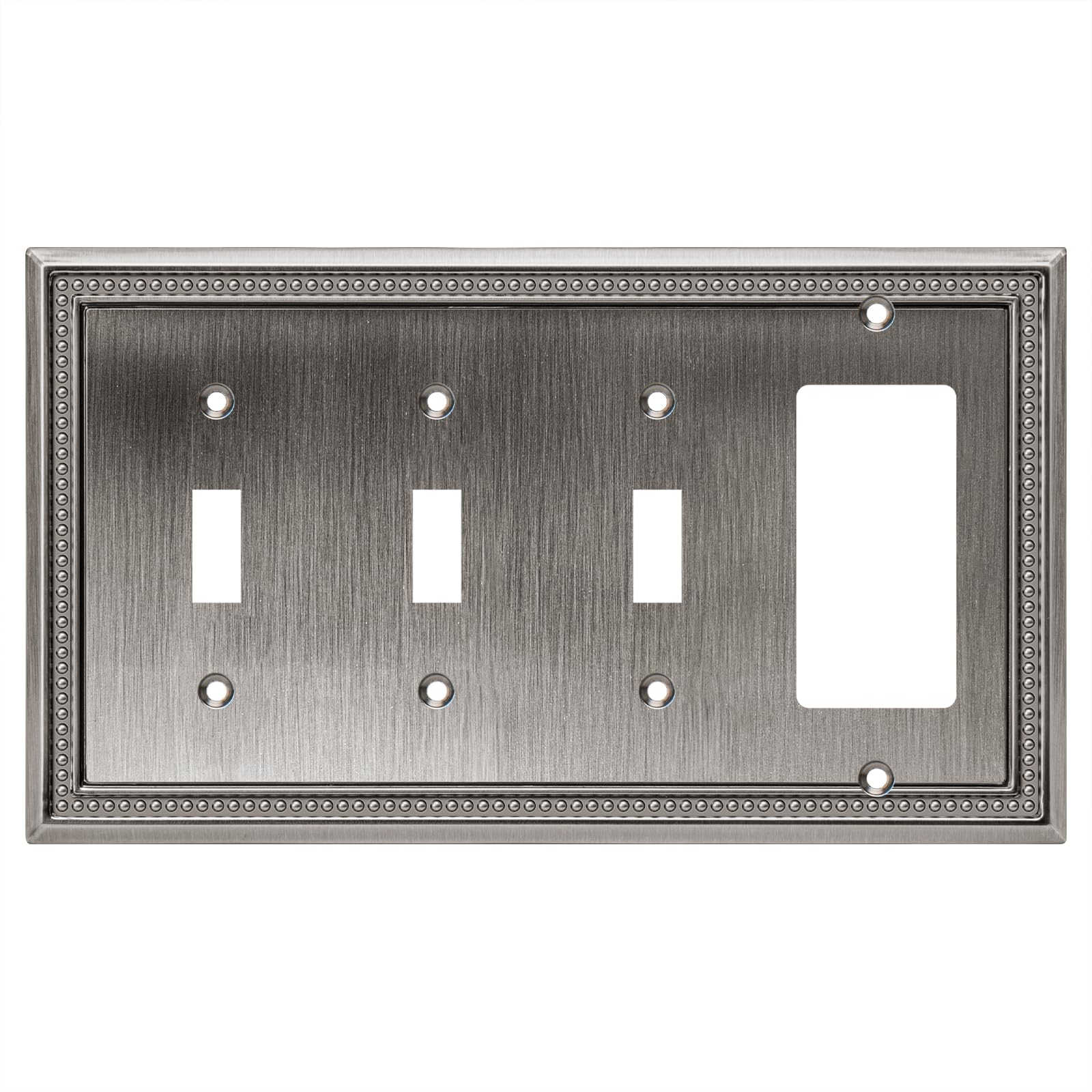 Henne Bery Sunken Pearls Heavy Duty Decorative Wall Plate Switch Plate Outlet Cover (Triple Toggle/Single Decorator, Heirloom Silver)