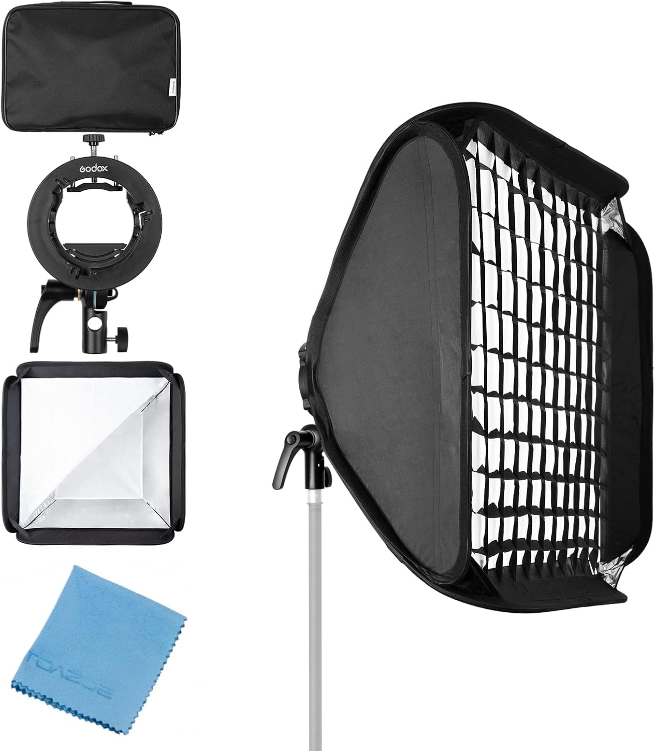 Godox 24x24inch 60x60cm Grid Strip Softbox with S2 S-Type Speedlite Bracket Bowens Mount for Godox V1 Series, AD200Pro, AD200, AD400Pro, V860II, TT350 Series Flash Speedlites