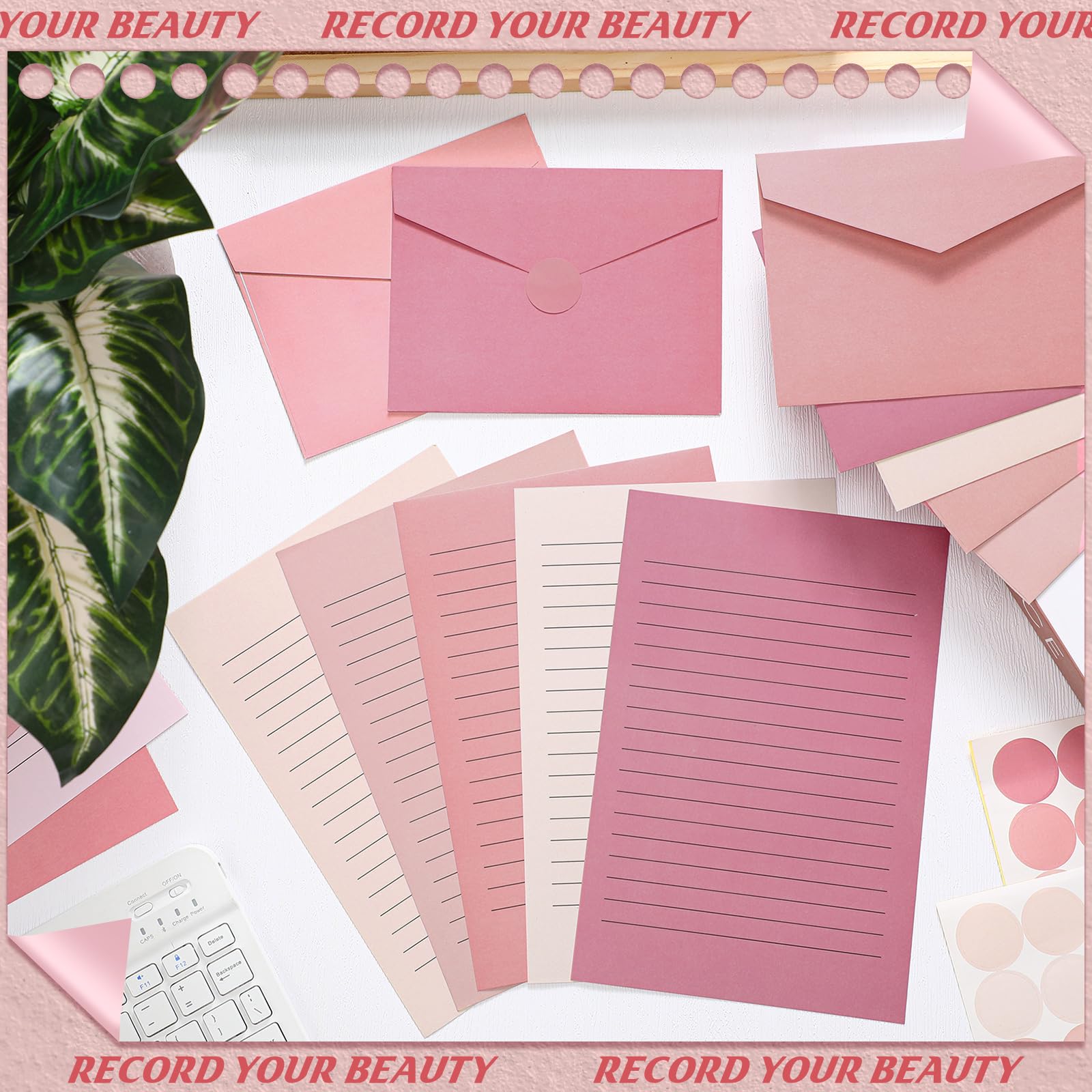 Gilprop Juego de 100 piezas de papel de papelería con diseño de rosas polvorientas y sobres, incluye 50 papeles de papel para escribir cartas y 50 sobres para oficina escolar, 5.5 x 8.25 pulgadas