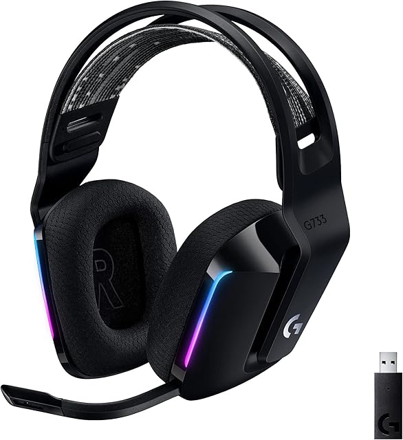 Logitech G 733 LIGHTSPEED bezprzewodowy zestaw słuchawkowy do gier z opaską na głowę, LIGHTSYNC RGB, Blue VO!CE technologia mikrofonowa i sterowniki audio PRO-G - CZARNY