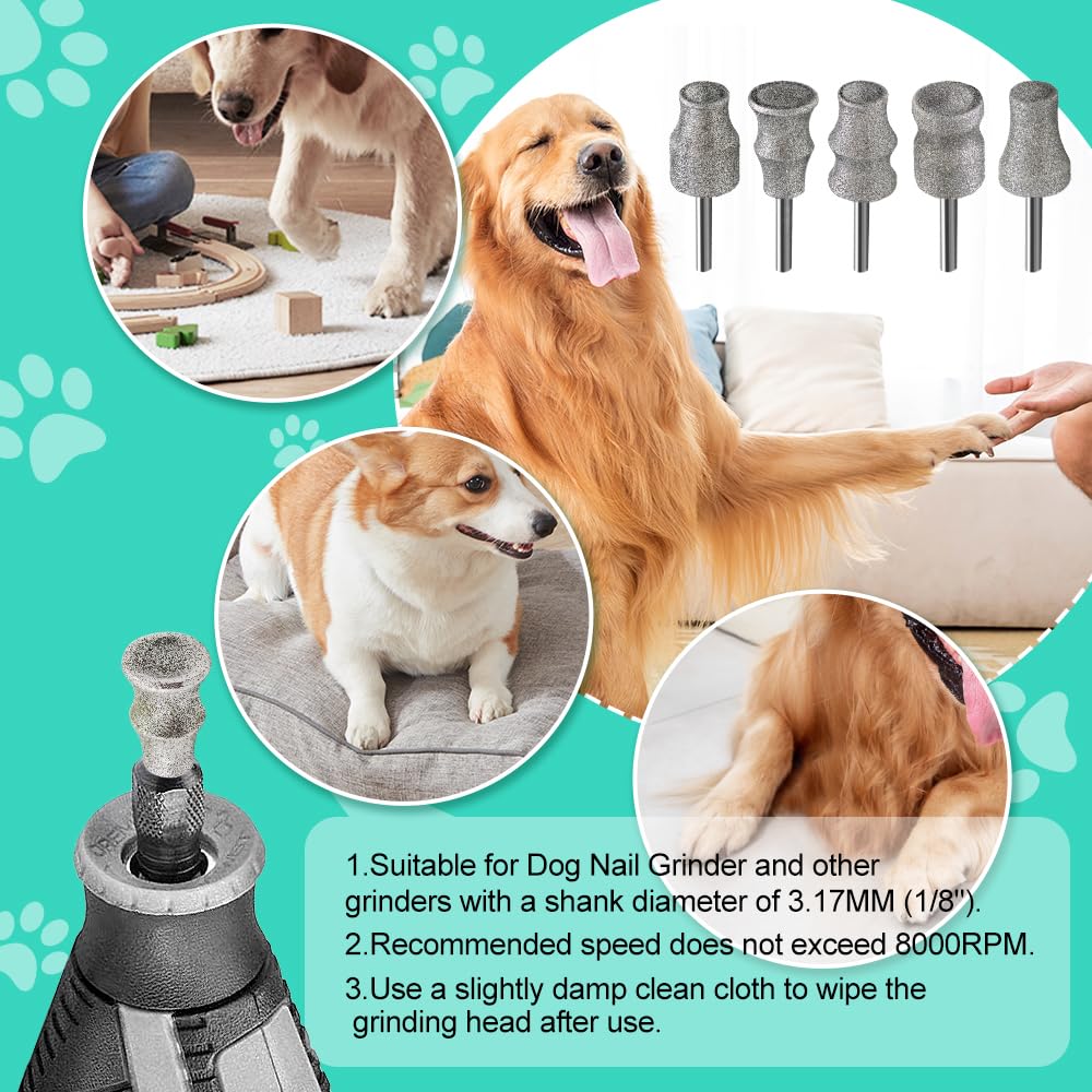 Lot de 5 forets rotatifs pour chiens et chats - 1/8" - Pour animaux domestiques et soins des ongles
