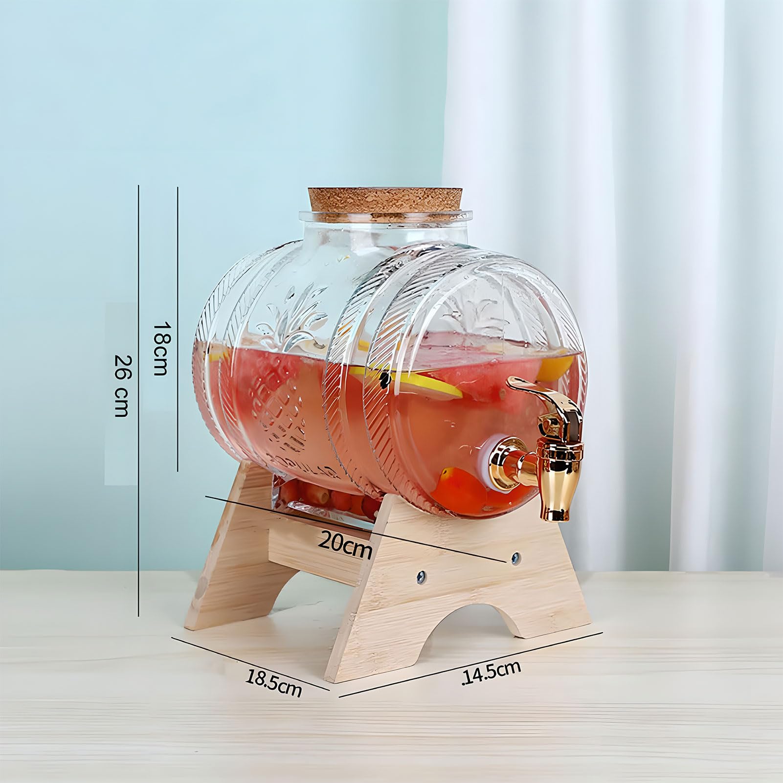 Dispensador de bebidas de vidrio con tapa de corcho de madera, soporte de bambú y grifo ABS, ideal para jugo, agua, bebidas de té caseras, capacidad de 5 litros