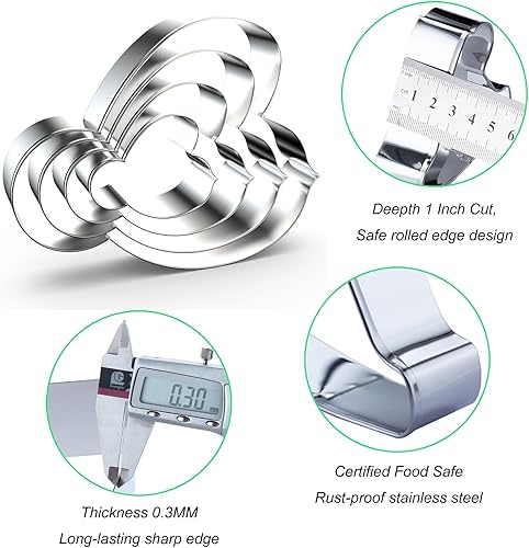 Miniatura 3 de Bee - Juego de cortadores de galletas grandes y pequeños, tamaños surtidos de 5 pulgadas, 4 pulgadas, 3 pulgadas, 2 pulgadas, 4 piezas, acero