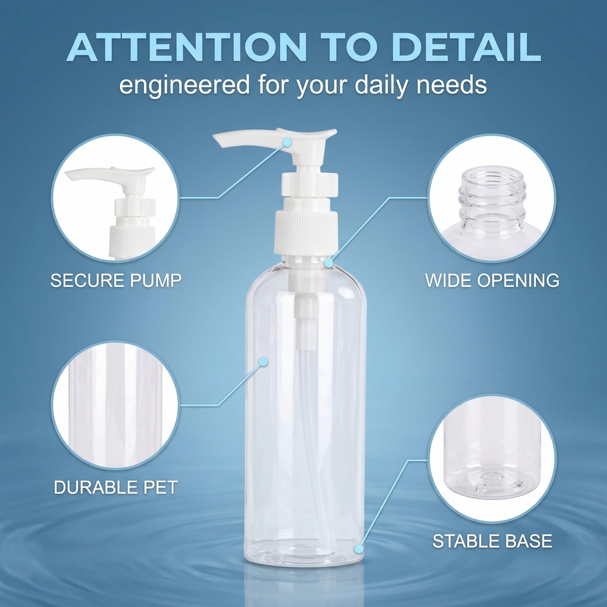 6 Pezzi flaconi pompa airless 100ml, erogatore pompa in plastica trasparente riutilizzabile, flaconi da viaggio vuoti da riempire per cosmetici, shampoo e crema