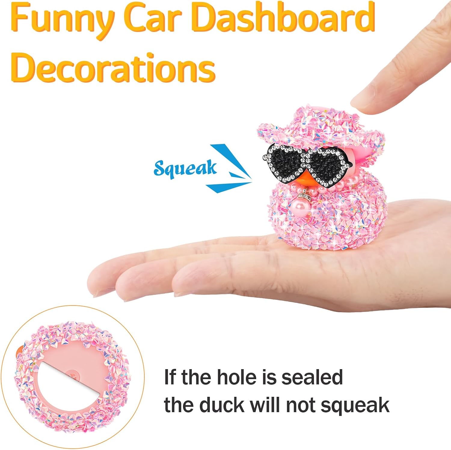 wonuu Pink Diamond Rubber Duck Car Dashboard Decorations, Beakless White image 5