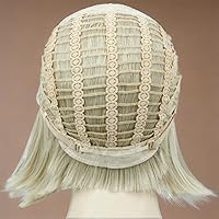 Vista 6 de BECUS Peluca corta de 10 pulgadas con flequillo, pelucas sintéticas rectas resistentes al calor para mujer, linda rubio ceniza oscuro mezclado