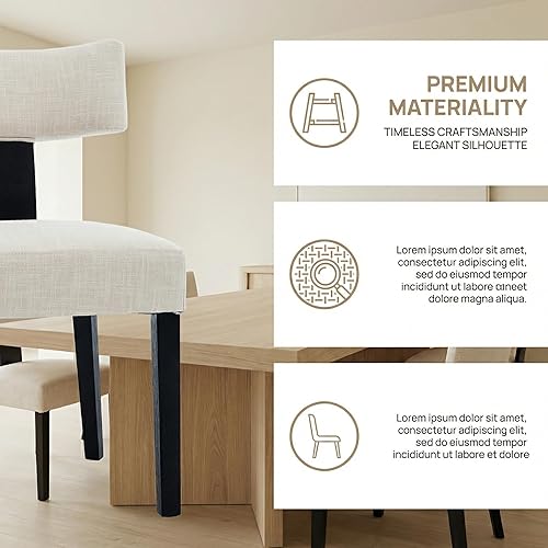 Miniatura 4 de VESCASA Sillas de comedor tapizadas con patas de madera negra, sillas de comedor acolchadas de lino moderno de mediados de siglo con respaldo