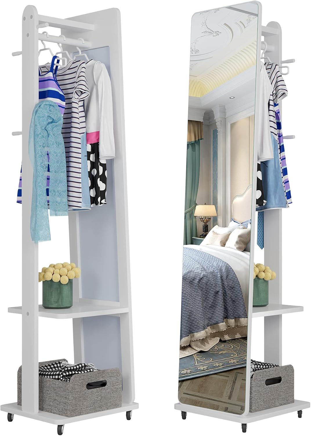 Dressing Mirror Rack Amazon.com: Bedroom Full Length Dressing Mirror with Coat Rack, Free ...