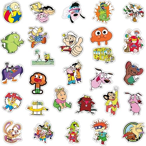 Miniatura 2 de Dibujos animados de los años 90, calcomanías geniales de dibujos animados para botella de agua para niños, 50 calcomanías de vinilo impermeables