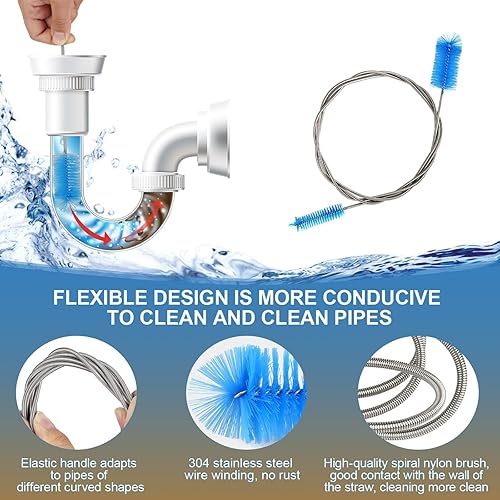 Miniatura 5 de Ekkizpl Juego de limpiador de tuberías largas, cepillo de drenaje flexible, cepillo de drenaje largo y flexible, cepillo de limpieza de tubo