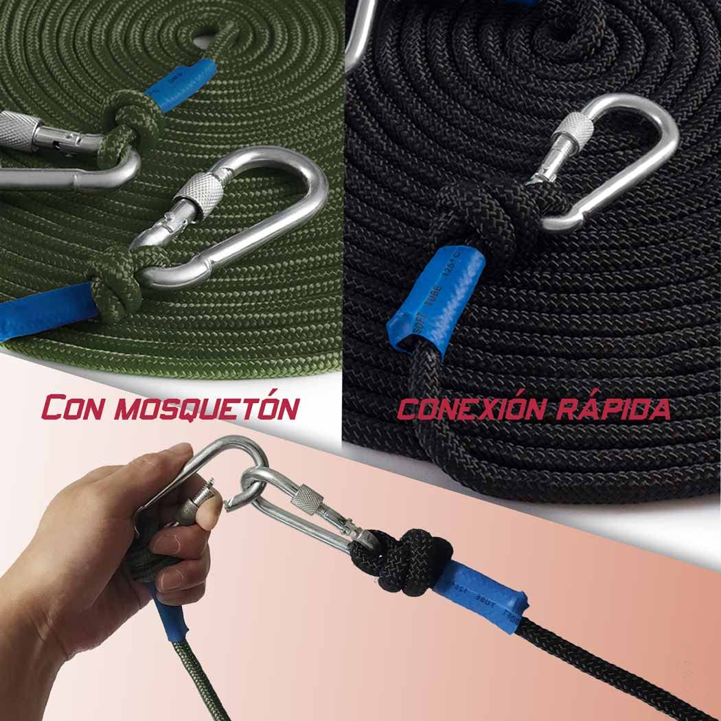 Cuerda de Nylon Trenzado 60M,Cuerda de Alta Resistencia 10mm,15M-Paquete de 4,con Mosquetones(Negro)