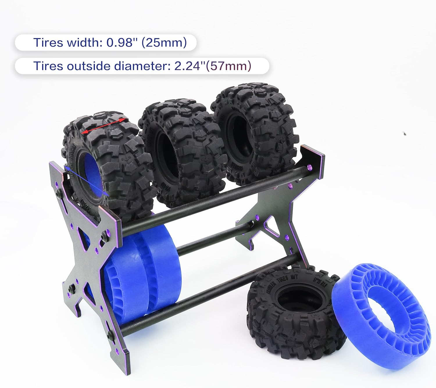 Super Large Soft 1.0 Inch Tire 57 * 25mm Muddy Swamp Tire with Blue Silicone Rubber Inserts for TRX4M SCX24 1/18 1/24 RC Crawler Car Upgrade