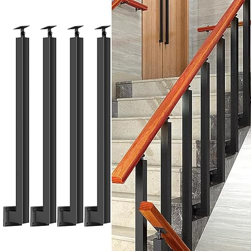 Miniatura 68 de 42/40/38/36/34in Square Stair Baluster Posts- 270° Adjustable Metal Railing Spindles with Flat Bracket Base and Screws Kits; Iron Posts are Suitable