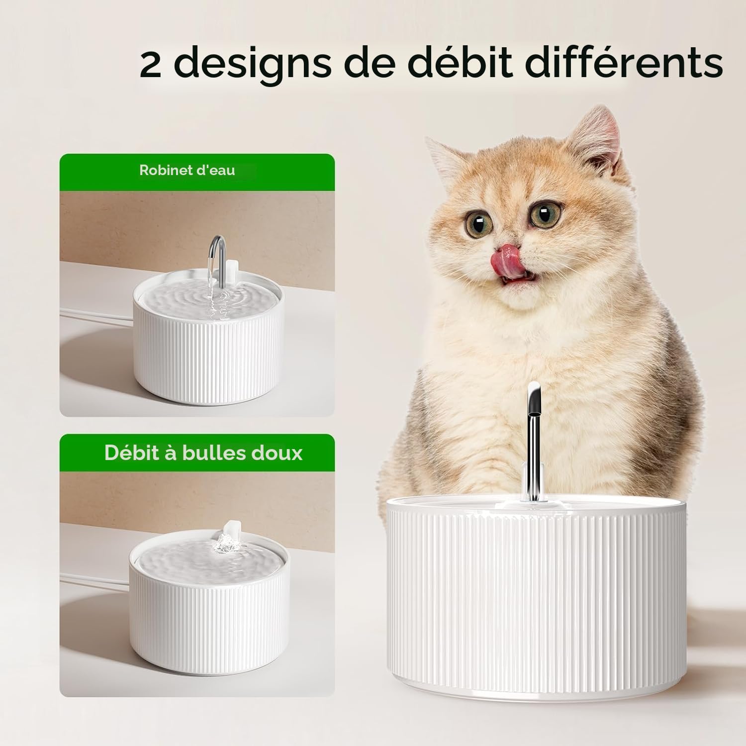 Fontaine à eau automatique en céramique pour chat - 2,2 l - 74 oz - Avec pompe ultra silencieuse et 3 filtres de rechange