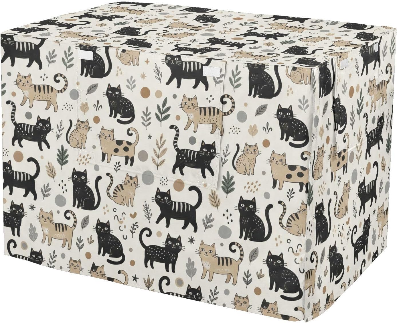 Duty 600D Silver Coated Dog Crate Cover, Water-Resistant Cat Print Pet Kennel Canopy with Mesh Windows for Optimal Ventilation, Universal Fit for Standard Wire Cage, Indoor & Travel