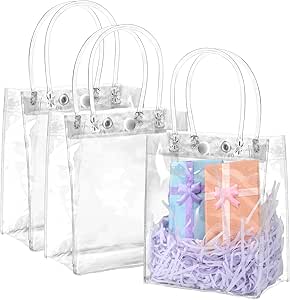 WOPPLXY 12-Pack Clear Gift Bags With Handles - Transparent PVC Party Bags For Weddings & Showers