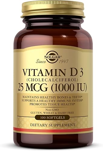 Solgar Vitamina D3 (colecalciferol) 25 mcg (1000 UI) - 100 cápsulas blandas - Ayuda a mantener huesos y dientes saludables - Apoyo al sistema