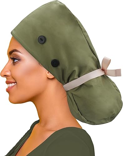 Miniatura 69 de ABAMERICA Gorras quirúrgicas para mujer, gorro de enfermera, soporte funcional para cola de caballo para cabello largo, individual o forrado