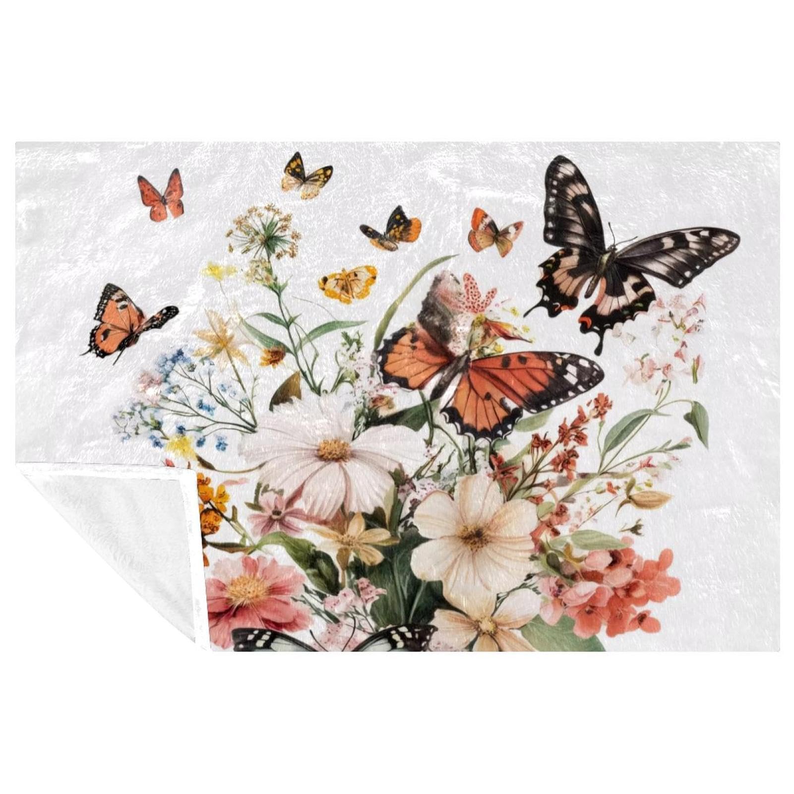 Couverture papillon lit et canapé plaid chaud fleurs sauvages