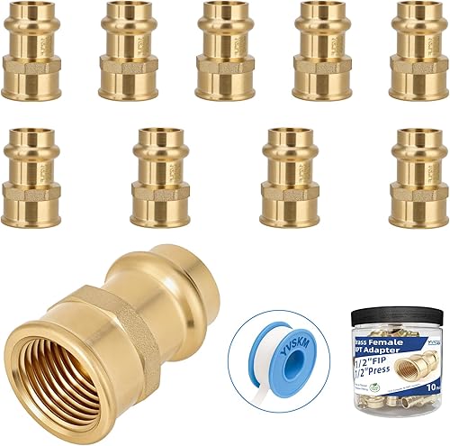 Press Fittings - Adaptador NPT hembra de 1/2 pulgada de presión de 1/2 pulgada, latón sin plomo, compatible con tubos PEX B/C, cobre y CPVC,