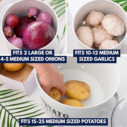 Miniatura 5 de Granrosi Juego de almacenamiento de verduras de cocina para despensa y encimera, juego de 3 recipientes de cocina que incluye papa, cebolla y