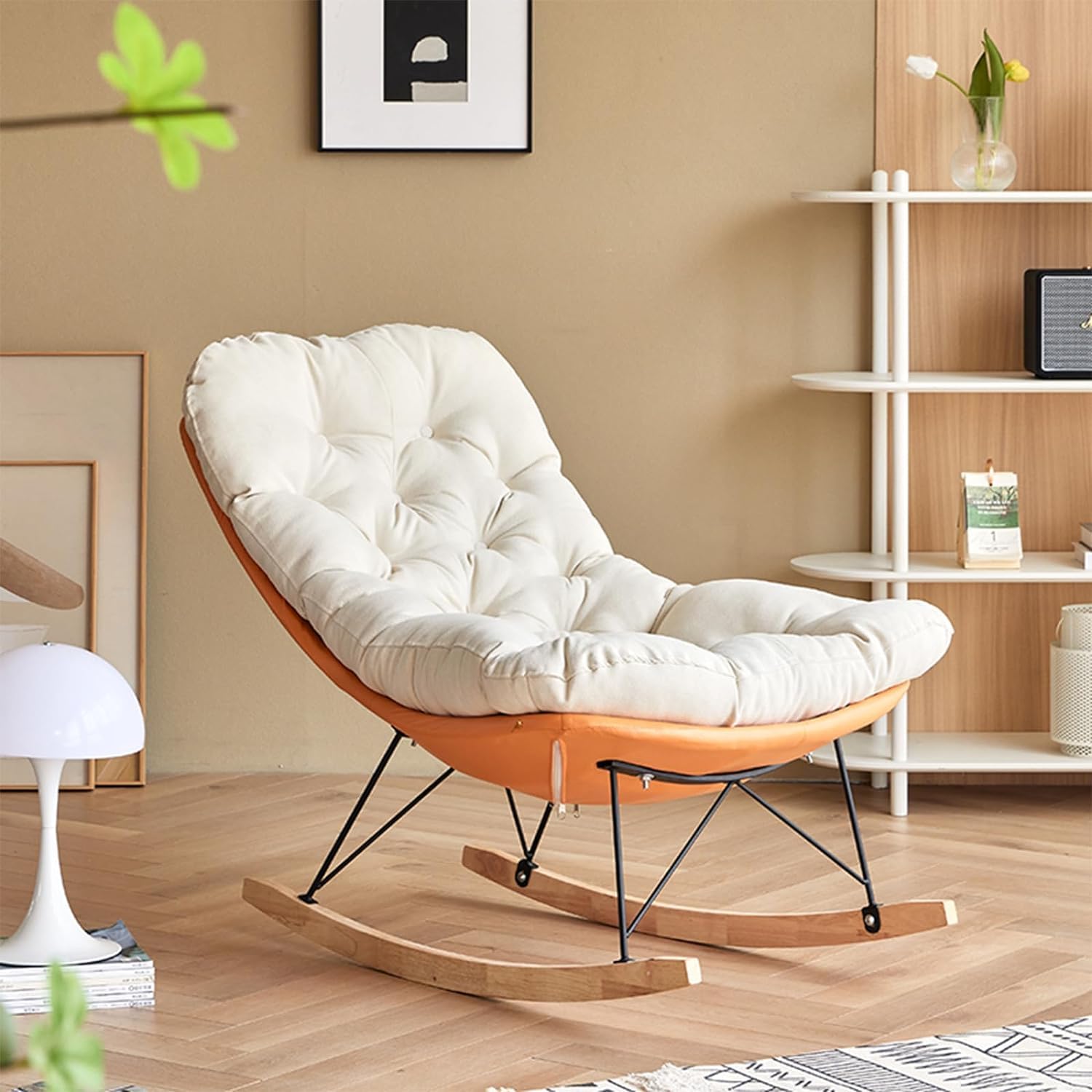 Leisure Rocking Chair and Footstool Set,Modern Glider Rocker Chair Upholstered Rocker Chair Glider Chair,Indoor Upholstered Rocking Chair for Living Room,Small Rocking Chair Nursery,Upholste