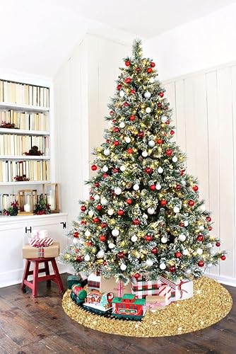 Miniatura 80 de Falda de árbol de Navidad negra de 46 pulgadas, falda de árbol de Navidad con lentejuelas de terciopelo suave, falda de árbol de Halloween