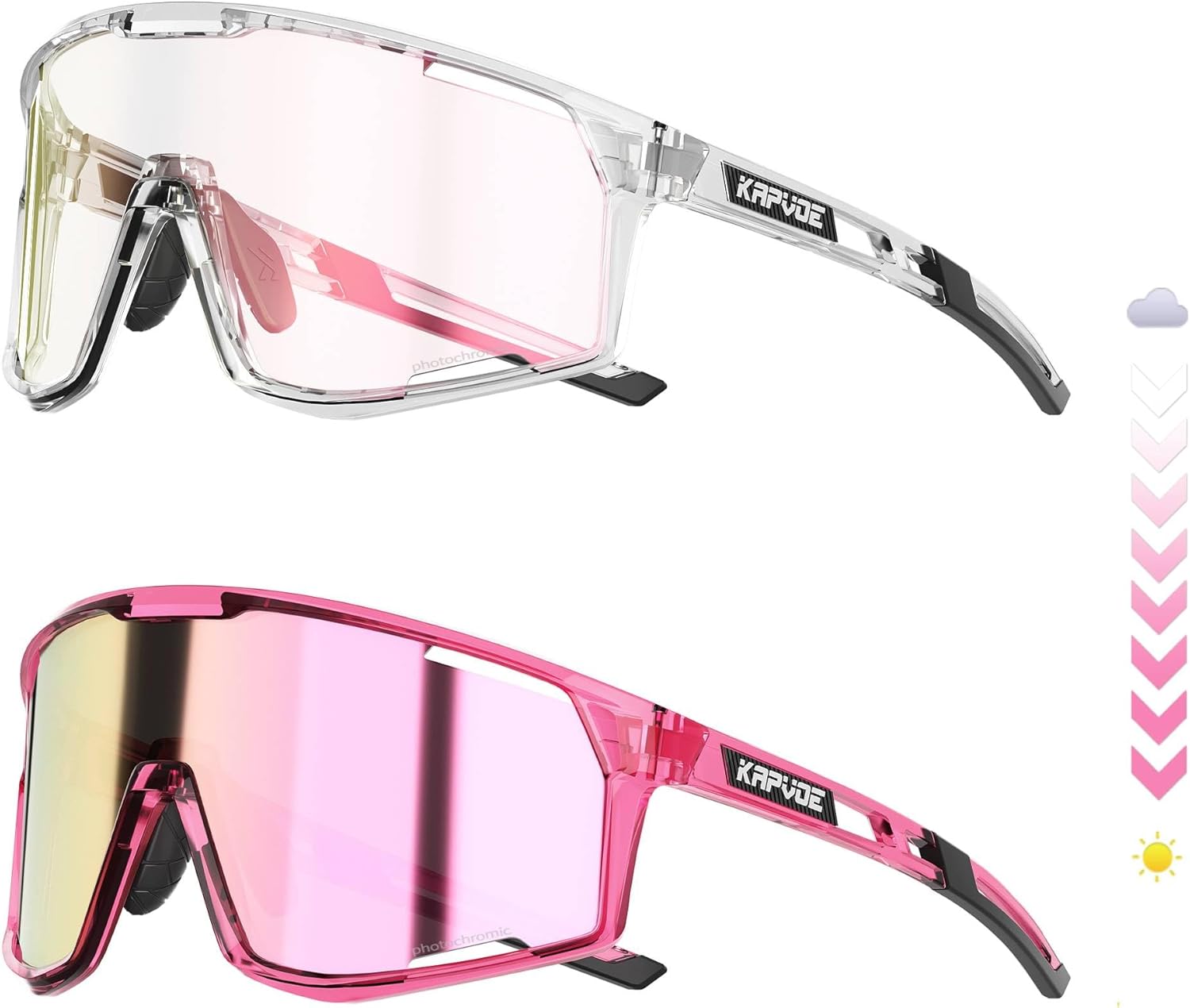 KAPVOE Photochromic Cycling Glasses Men Women Clear Mountain Bike Sunglasses MTB Baseball Running Triathlon - K180
