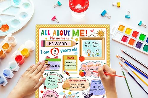 Miniatura 7 de PETCEE Pósteres All about Me  12 pósteres de 12 x 16 pulgadas para estudiantes de estrellas para autointroducción, jardín de infantes, preescolar