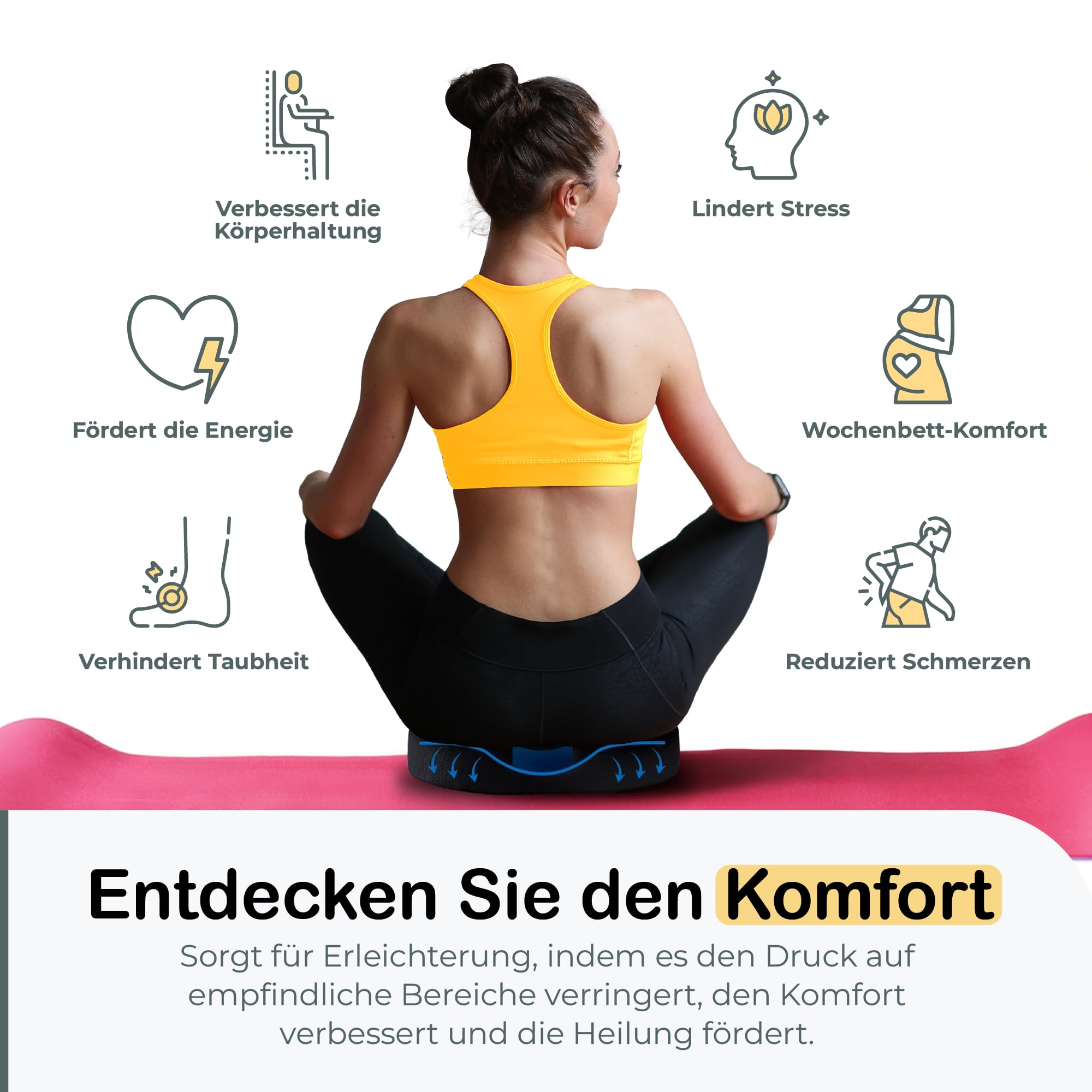 ComfyCentre Zitkussen Orthopedisch & Ergonomisch Voor Auto En Bureaustoel Wigkussen Stuitkus