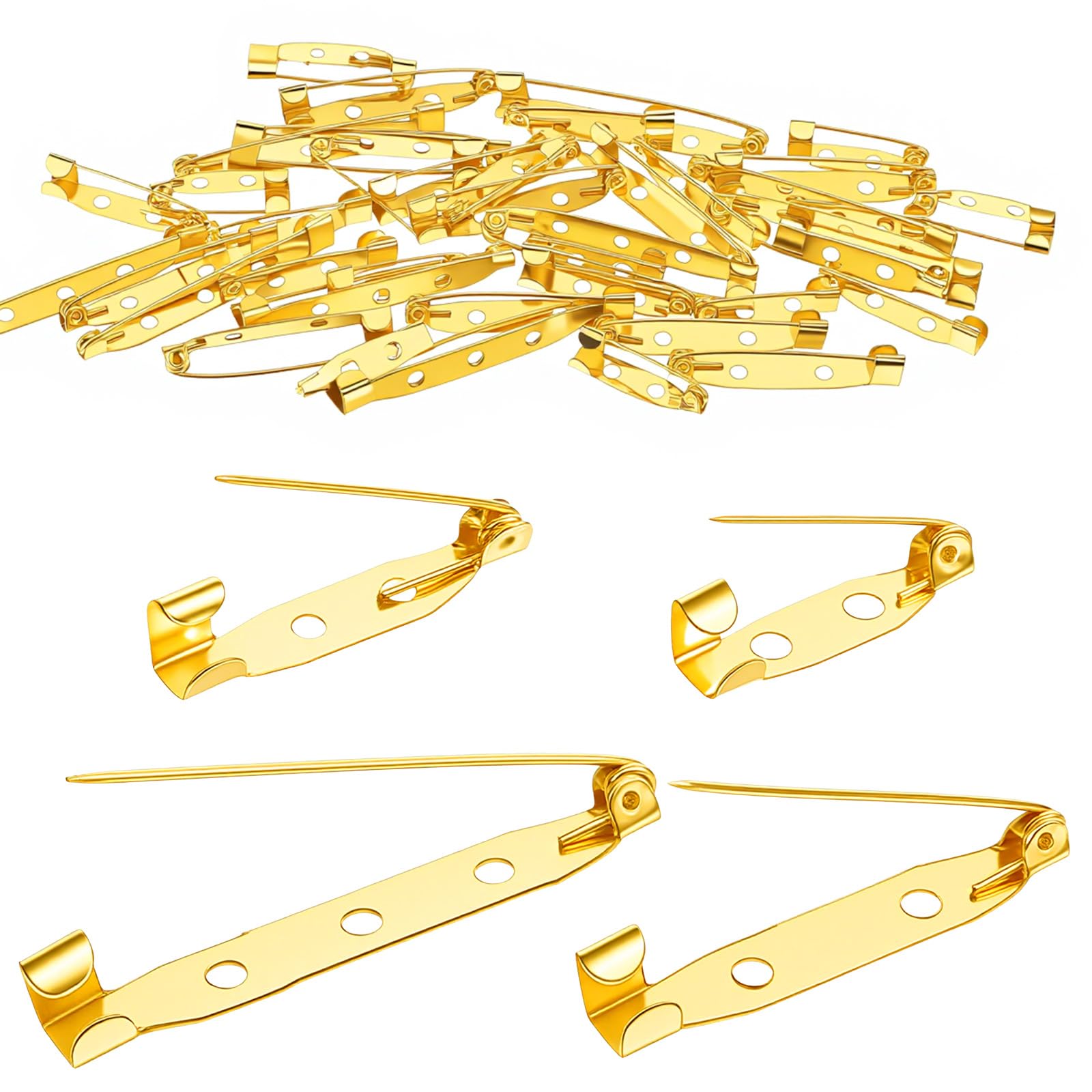 Brooch Pins for Crafting Gold Brooch Pin, 4 Sizes Pack Gold Safety Pins 80 PCS Brooch-Pins for Crafting, Jewelry Making, Badges, Crafts, Name Tags and DIY Accessories