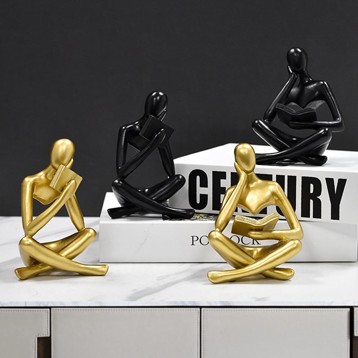 Gold Reading Women Statue, Thinker Sculptures, Abstract Art Ornament, Modern Aesthetic Figurine Decoration, Suitable for Home Living Room Bedroom Office Shelf Table Desk Bookshelf Decor (Gold Right)