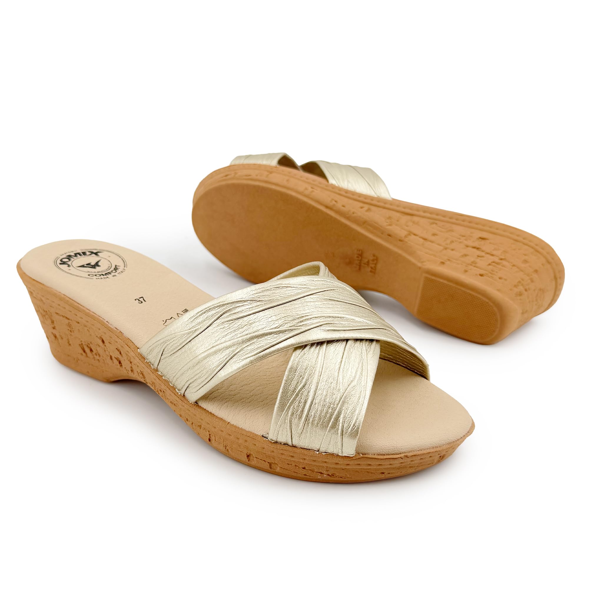 JOMIX Mules Femme Été Confort Claquettes Femme Talon Compensé 6 cm Chaussons d’Été Bout Ouvert Tiras Croisées Souples Chaussures Maison Légères Élégantes