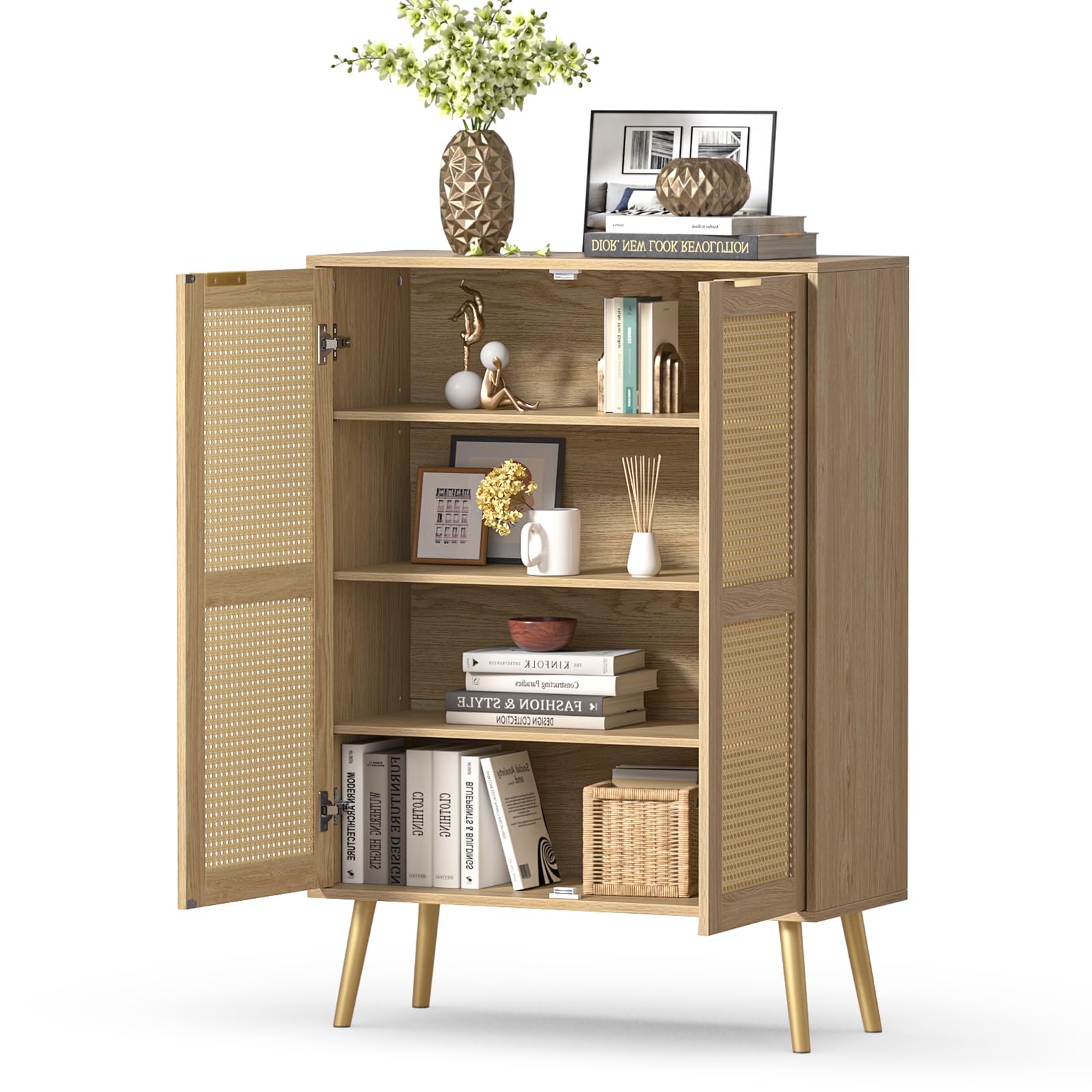 Küchenschrank mit Arbeitsplatte, Rattan Sideboard Schrank für Esszimmer, Küche, Wohnzimmer, Flur, Holz Buffetschrank 80 cm Breit, Aufbewahrungsschrank mit Türen, Kaffeebar 80 x 31x112 cm