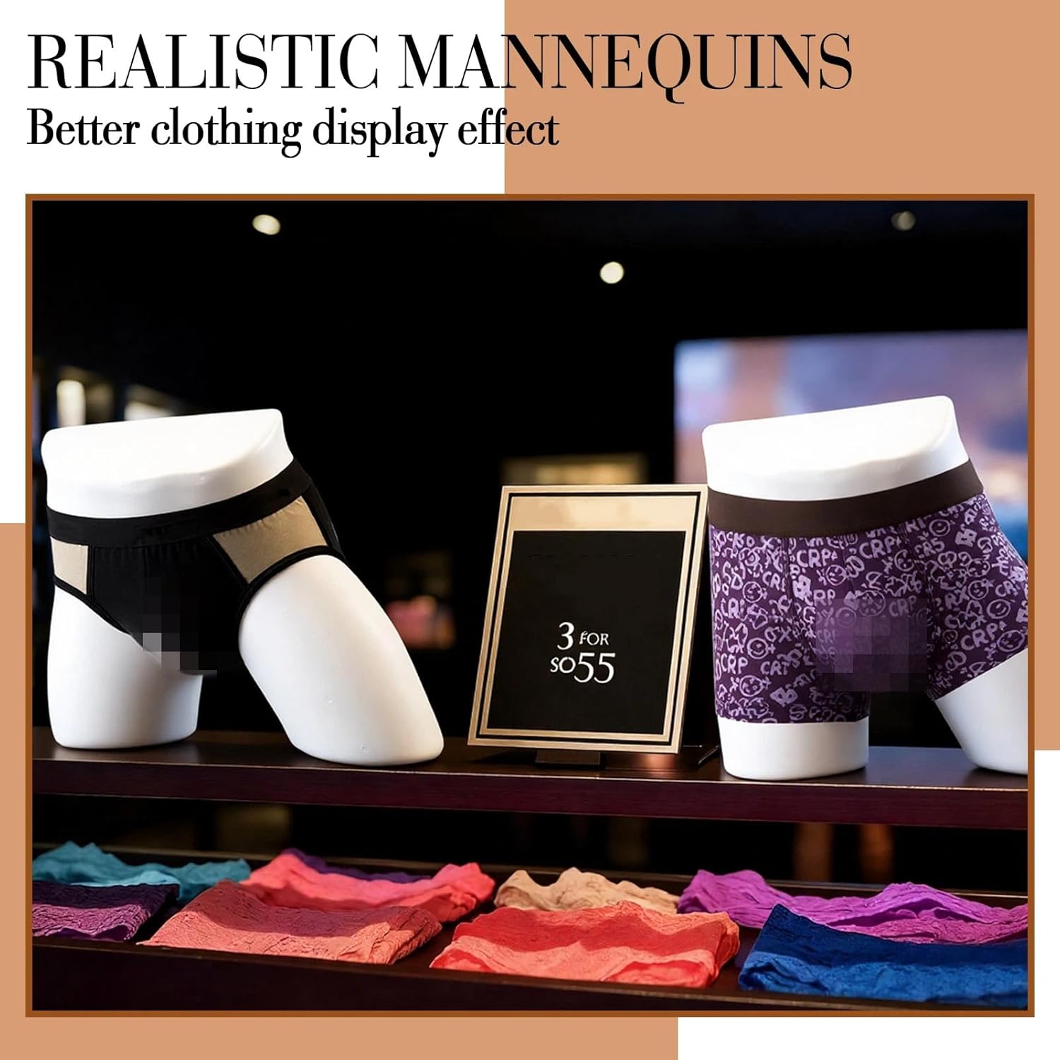 2pcs Plastic Lower Half Body Male Mannequin Torso for Men's Underwear Display, White Realistic Butt Mannequin for Men's Briefs & Boxers for Retail Store Display & Window Presentation