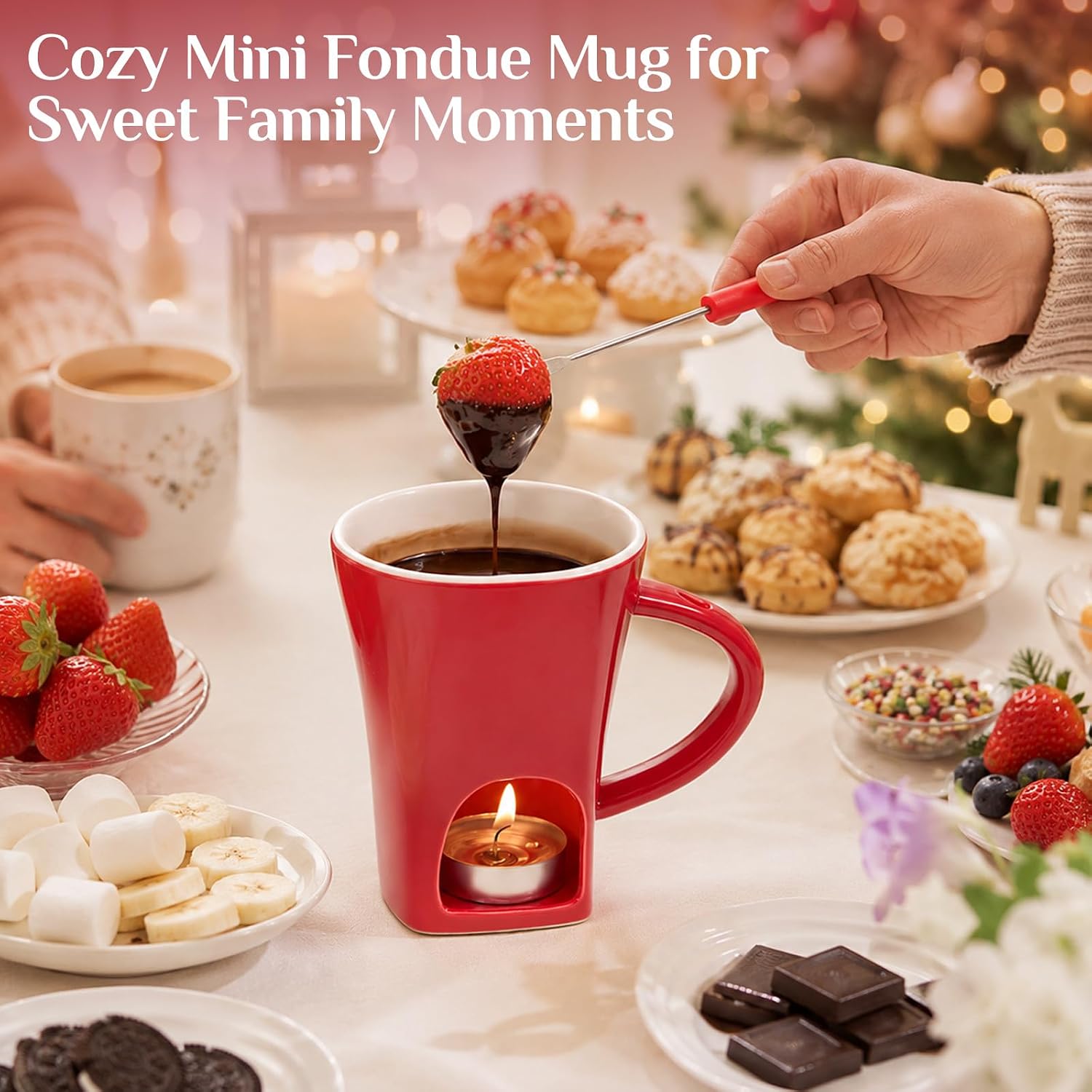 Chocolate Melting Cup, Ceramic Fondue Mug Set with Fork for Cheese