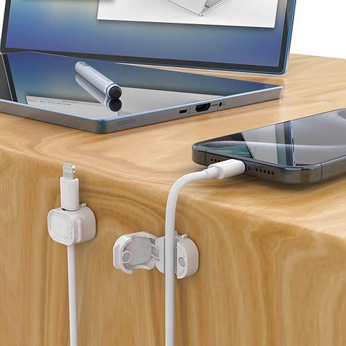 Miniatura 6 de Organizador de cables, paquete de 6 clips magnéticos para cables, suaves, ajustables, clips de gestión de cables, soporte de alambre adhesivo,