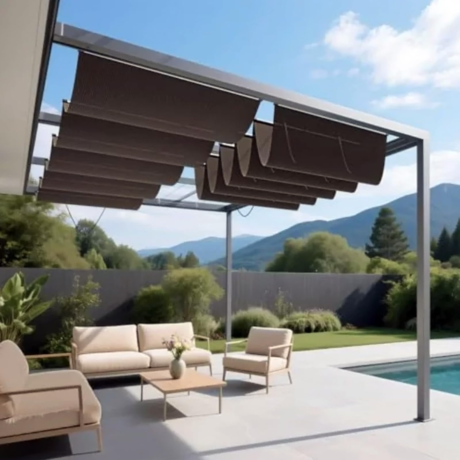 Voile d'ombrage rétractable contre la chaleur de terrasse en U