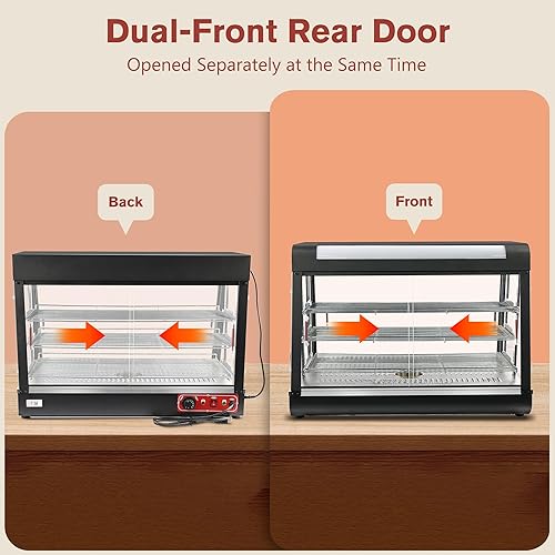 Miniatura 2 de Whalefall Calentadores de alimentos de 3 niveles, 35 pulgadas, calentador comercial para pizza con calefacción 3D con marco de acero inoxidable,