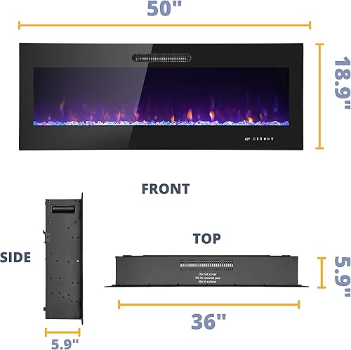 Miniatura 8 de Inserto de chimenea eléctrica LED de 50 pulgadas de diseño delgado y chimenea montada en la pared con calentador de 1500 vatios, opciones de brasa