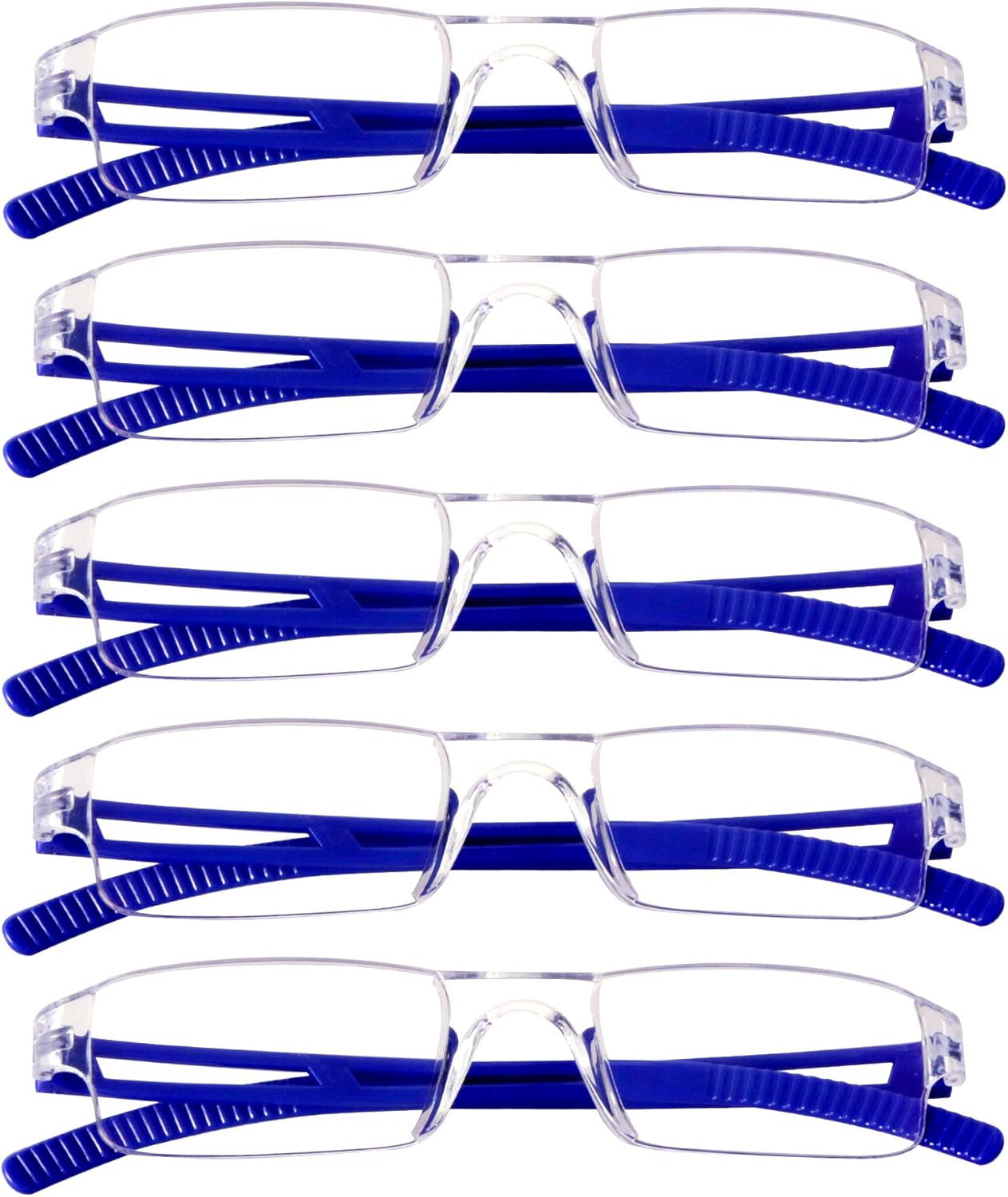 VisionGlobal 5 Pairs Reading Glasses, Blue Light Blocking Glasses, Computer Reading Glasses for Women and Men, Fashion Square Eyewear Frame (Blue,+3.50 Magnification)