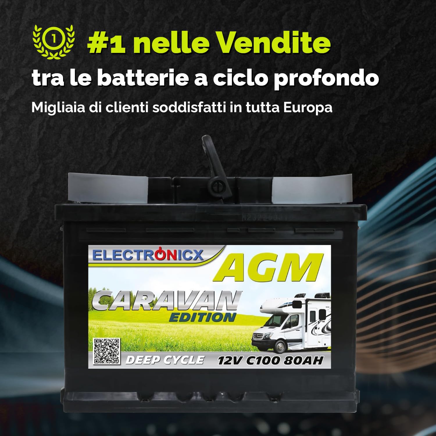 ELECTRONICX Batteria AGM a Scarica Lenta 12V 80Ah C100 Edizione Camper – Sigillata, Senza Manutenzione, Resistente alle Vibrazioni – Per Camper, Barca, Pannelli Solari, Sistemi Autonomi