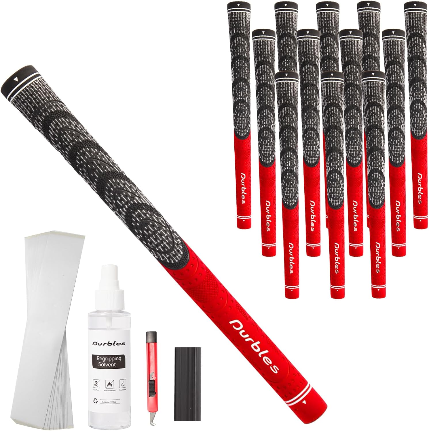 Golf Grips with Regripping Kit – All Weather Multi-Compound Golf Club Grips for Men & Women – Corded Rubber Grip Set – Standard & Midsize Wood and Iron Grip Kit – All Level Golfing Accessories