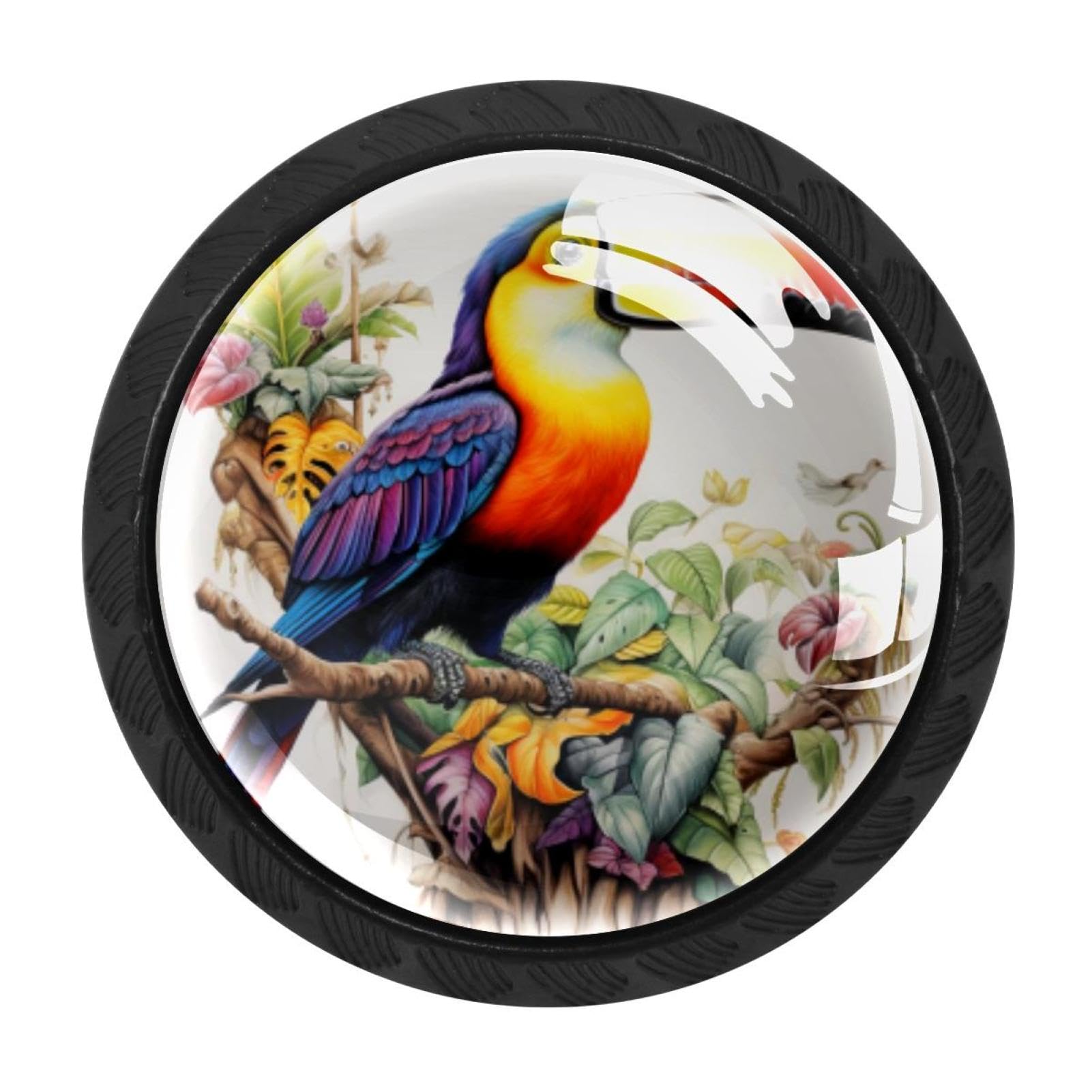 CHENZZZZ 4 Pack Toucan Dresser Drawer Cabinet Knobs Round Crystal Glass Knobs Pulls Handles for Kitchen Wardrobe Cupboard Door Hardware