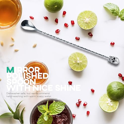 Miniatura 5 de Homestia Cuchara de barra de calavera de acero inoxidable de 12 pulgadas, herramienta de barra plateada para bar barman hombres y mujeres, Acción de